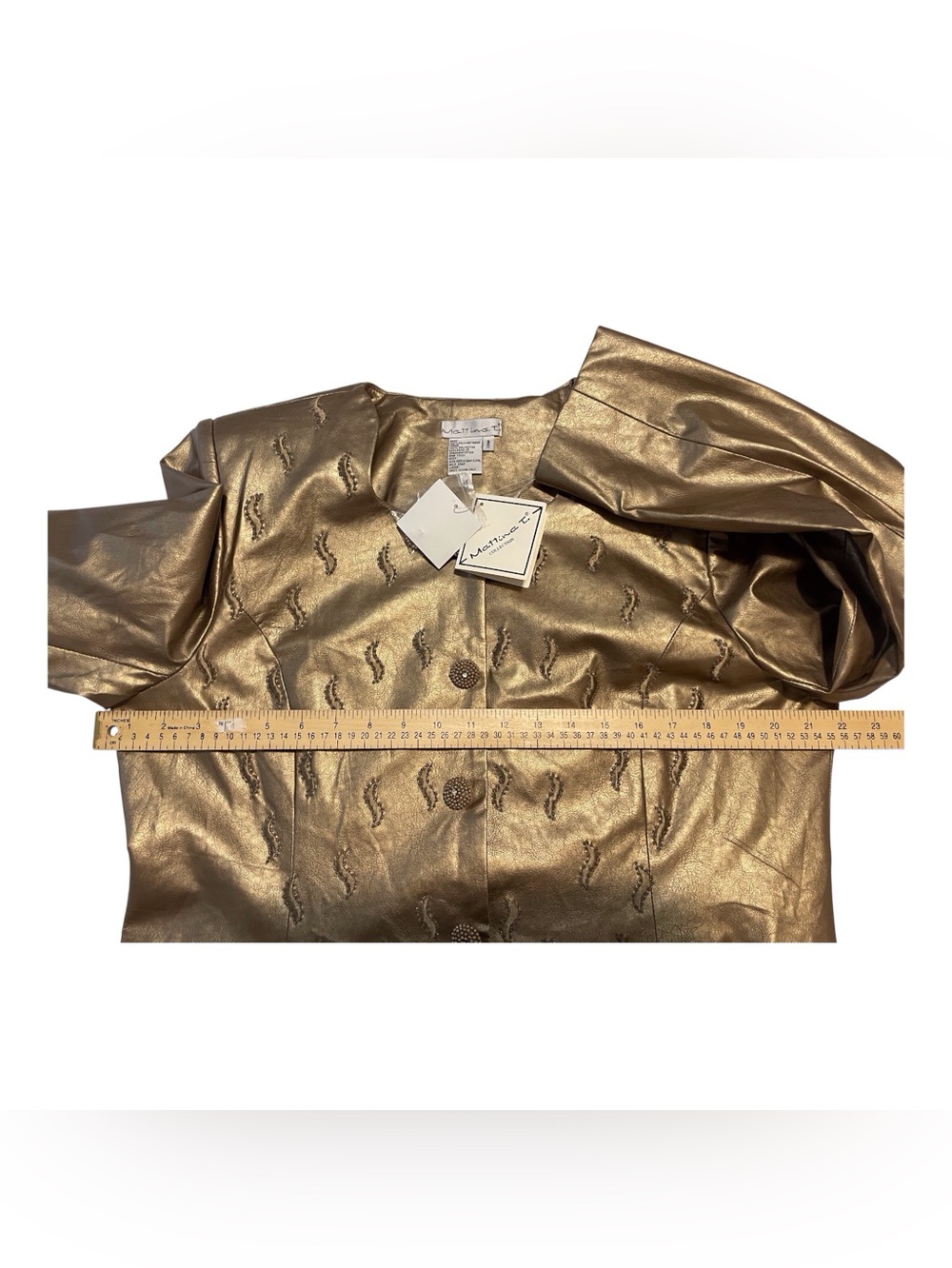 Mattina J. Metallic Gold Embroidered Button-Up Women's Jacket, 14. - Picture 12 of 12